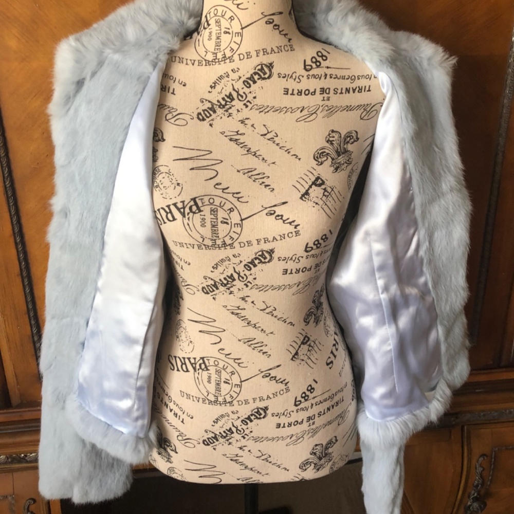 Gorgeous Stunning Ice Blue Rabbit Fur Coat Awesome Beautiful Warm Coat Jacket - Picture 4 of 7